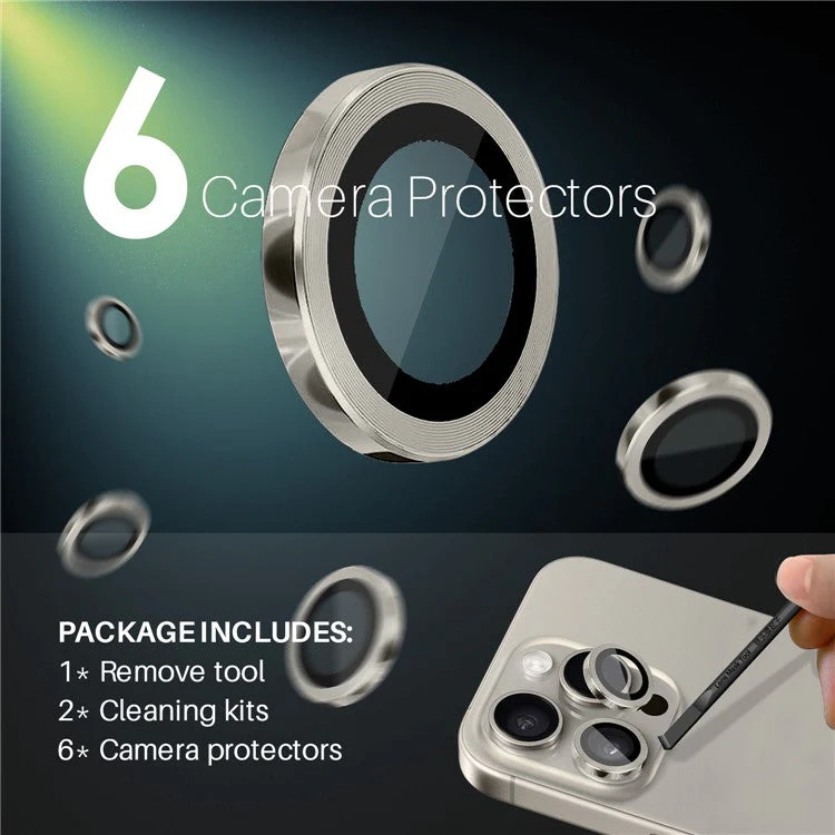NORTHJO 2 Sets for iPhone 14 Pro / 14 Pro Max / 15 Pro / 15 Pro Max Tempered Glass Lens Protector CD Veins Metal Ring Lens Guard - Natural - Image 3