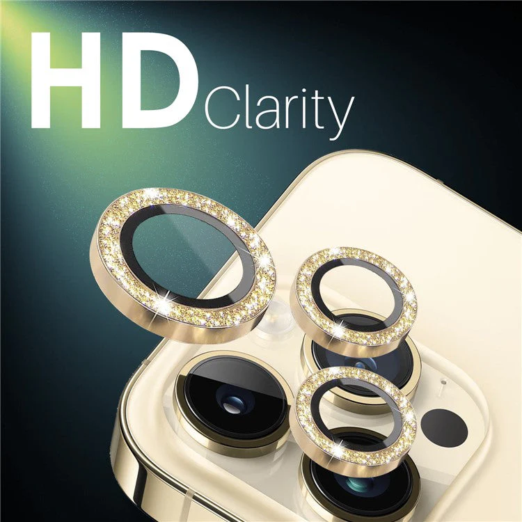 NORTHJO 2 Sets for iPhone 15 Pro / 15 Pro Max / 14 Pro / 14 Pro Max Lens Protector Glitter Ring Tempered Glass Lens Guard - Gold - Image 5