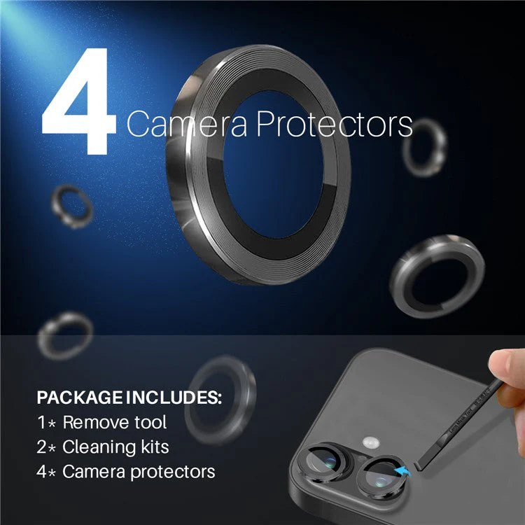 NORTHJO 2 Sets for iPhone 16 / 16 Plus Camera Lens Protector CD Veins Metal Ring Tempered Glass Lens Guard - Black - Image 2