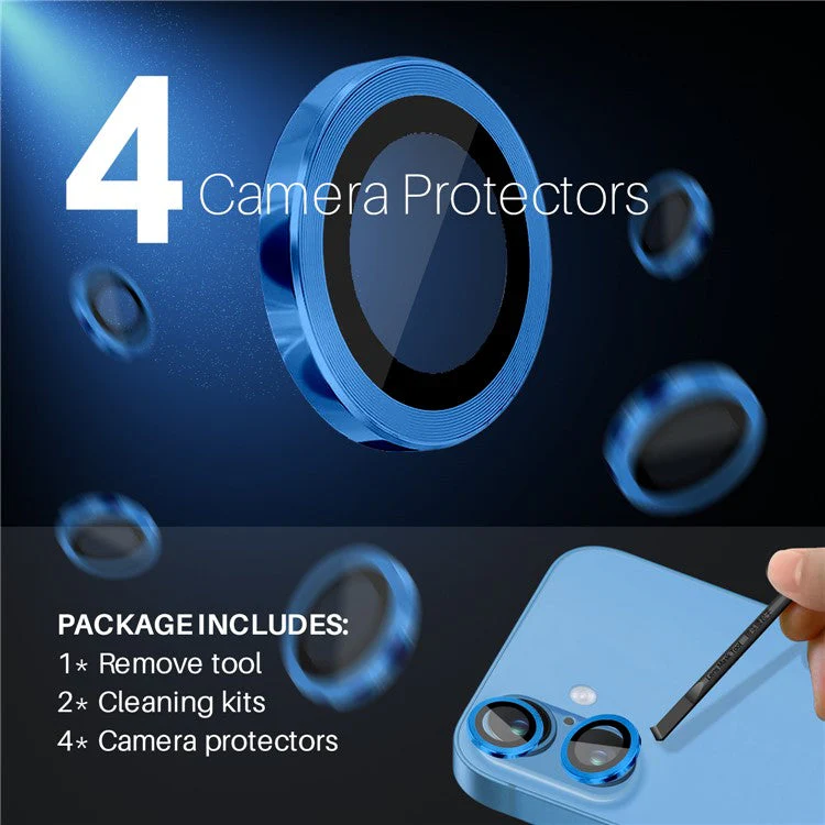 NORTHJO 2 Sets for iPhone 16 / 16 Plus Camera Lens Protector CD Veins Metal Ring Tempered Glass Lens Guard - Blue - Image 2
