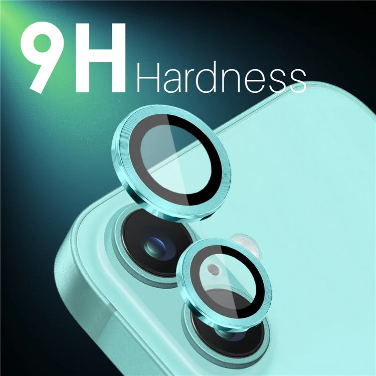 NORTHJO 2 Sets for iPhone 16 / 16 Plus Camera Lens Protector CD Veins Metal Ring Tempered Glass Lens Guard - Cyan - Image 3