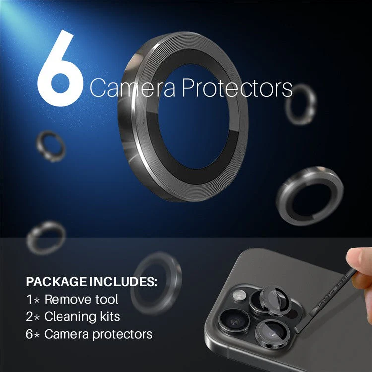 NORTHJO 2 Sets for iPhone 16 Pro / 16 Pro Max Tempered Glass Camera Lens Film CD Veins Metal Ring Lens Guard - Black - Image 2