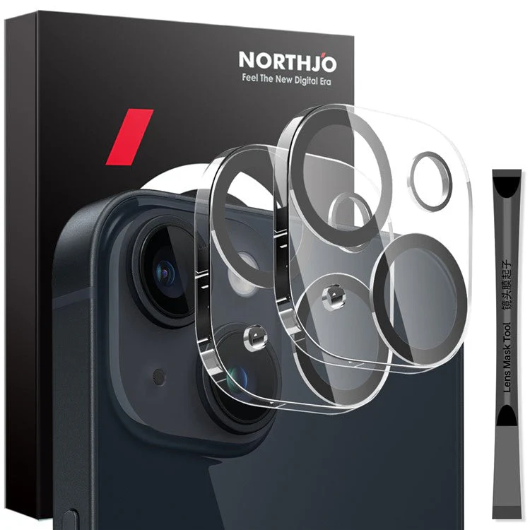 NORTHJO 2Pcs For iPhone 14 / 14 Plus Camera Lens Protector Black Circles 3D Full Coverage Clear Tempered Glass Lens Film
