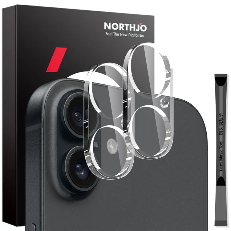 NORTHJO 2Pcs For iPhone 16 / 16 Plus Camera Lens Protector Clear 3D Full Coverage Tempered Glass Lens Film