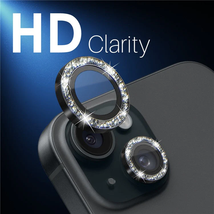 NORTHJO 3 Sets for iPhone 15 / 15 Plus / 14 / 14 Plus Lens Protector Glitter Metal Ring Tempered Glass Lens Film - Black - Image 5