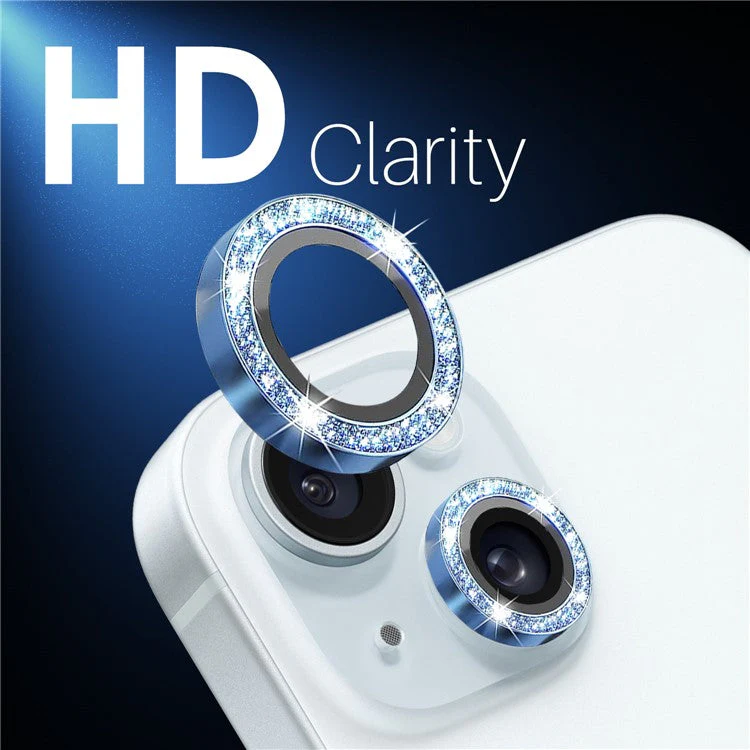 NORTHJO 3 Sets for iPhone 15 / 15 Plus / 14 / 14 Plus Lens Protector Glitter Metal Ring Tempered Glass Lens Film - Blue - Image 5