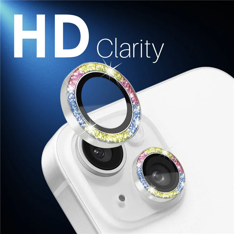 NORTHJO 3 Sets for iPhone 15 / 15 Plus / 14 / 14 Plus Lens Protector Glitter Metal Ring Tempered Glass Lens Film - Colorful - Image 5