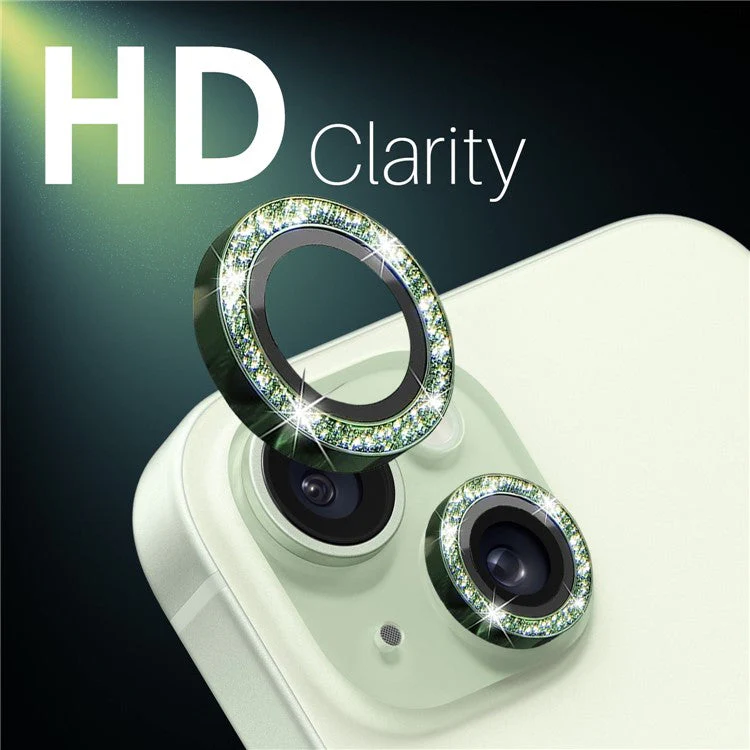 NORTHJO 3 Sets for iPhone 15 / 15 Plus / 14 / 14 Plus Lens Protector Glitter Metal Ring Tempered Glass Lens Film - Green - Image 5