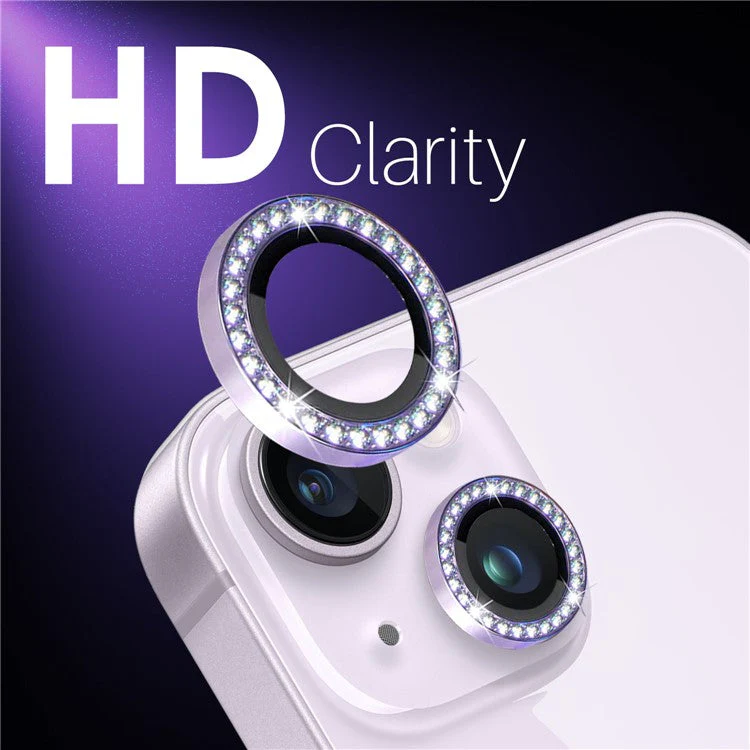 NORTHJO 3 Sets for iPhone 15 / 15 Plus / 14 / 14 Plus Lens Protector Rhinestone Decor Metal+Tempered Glass Lens Film - Purple - Image 5