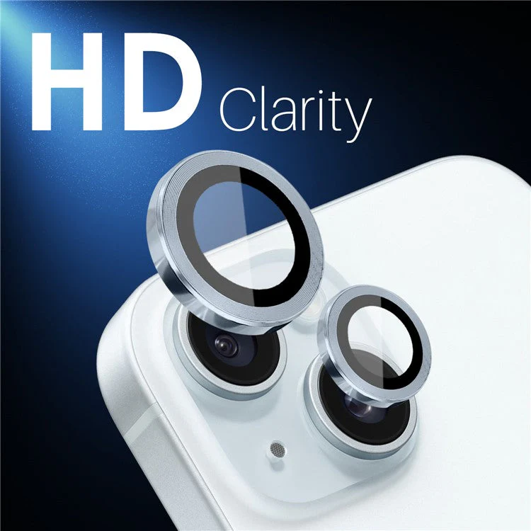 NORTHJO 3 Sets for iPhone 15 / 15 Plus / 14 / 14 Plus Tempered Glass Lens Protector CD Veins Metal Ring Lens Film - Blue - Image 5