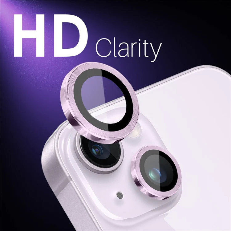 NORTHJO 3 Sets for iPhone 15 / 15 Plus / 14 / 14 Plus Tempered Glass Lens Protector CD Veins Metal Ring Lens Film - Purple - Image 5