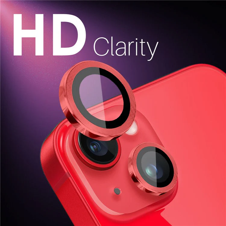 NORTHJO 3 Sets for iPhone 15 / 15 Plus / 14 / 14 Plus Tempered Glass Lens Protector CD Veins Metal Ring Lens Film - Red - Image 5