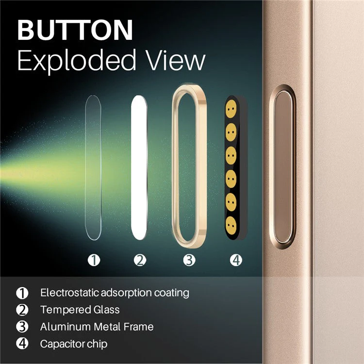 NORTHJO For iPhone 16 / 16 Plus / 16 Pro / 16 Pro Max Camera Control Button Cover Protector Metal Frame with Capacitor Chip - White+Gold - Image 5