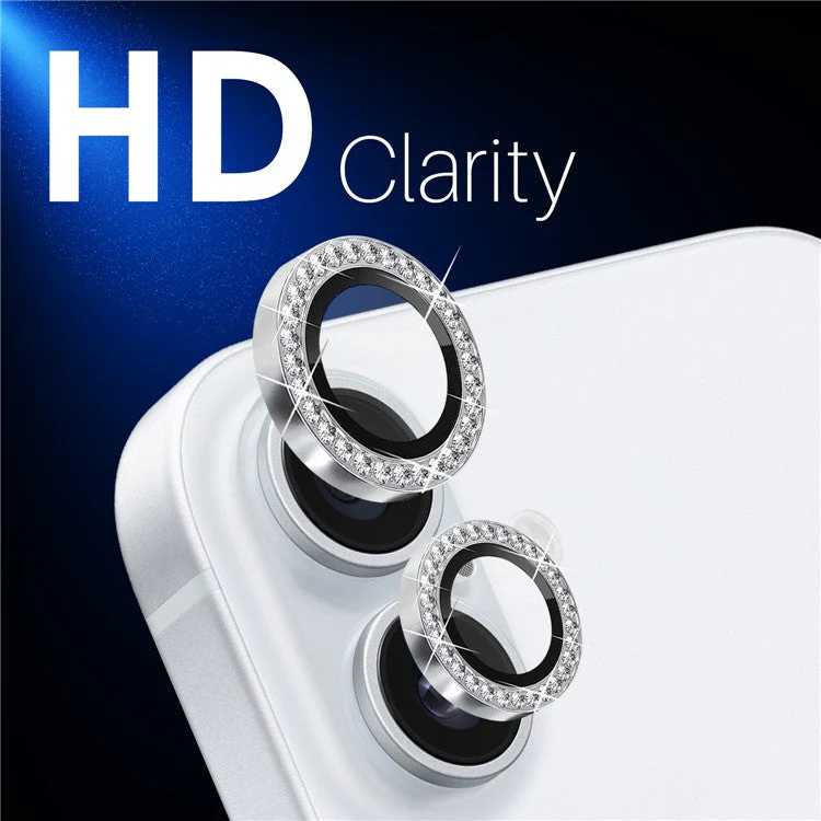 NORTHJO For iPhone 16 / 16 Plus Lens Protector Rhinestone Ring Tempered Glass Lens Film - Silver - Image 4