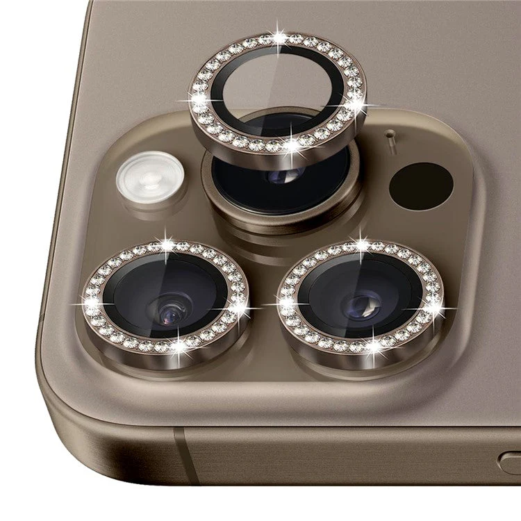 NORTHJO For iPhone 16 Pro / 16 Pro Max Lens Protector Rhinestone Ring Tempered Glass Lens Film - Brown - Image 2