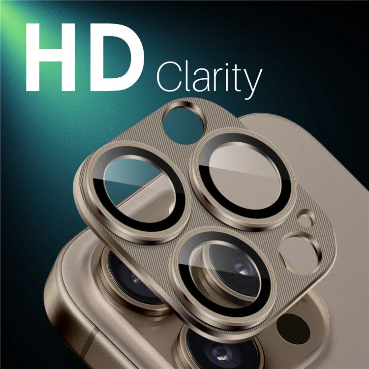 NORTHJO For iPhone 16 Pro Max / 16 Pro Integrated Camera Lens Protector CD Vein Metal Frame + Tempered Glass Lens Film - Brown - Image 3