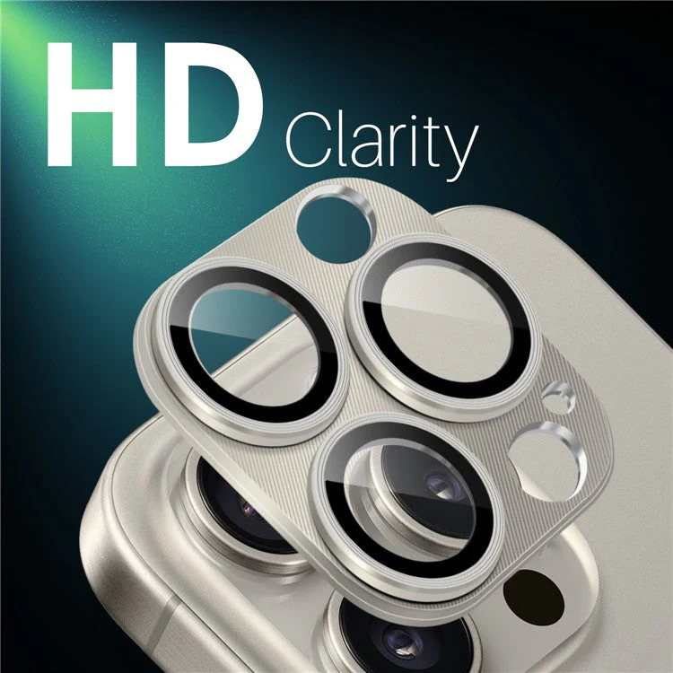 NORTHJO For iPhone 16 Pro Max / 16 Pro Integrated Camera Lens Protector CD Vein Metal Frame + Tempered Glass Lens Film - Natural - Image 3