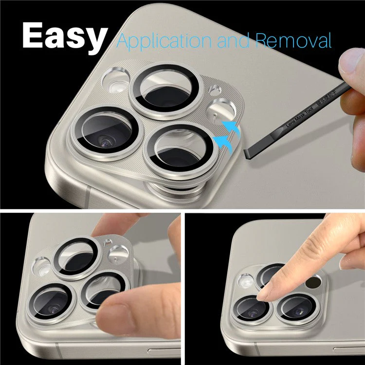 NORTHJO For iPhone 16 Pro Max / 16 Pro Integrated Camera Lens Protector CD Vein Metal Frame + Tempered Glass Lens Film - Natural - Image 4