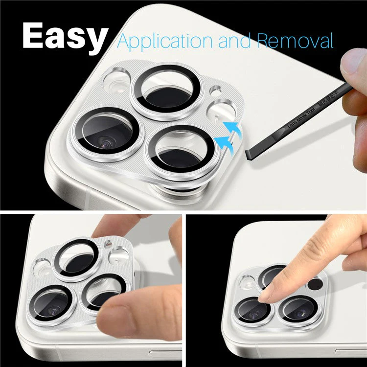 NORTHJO For iPhone 16 Pro Max / 16 Pro Integrated Camera Lens Protector CD Vein Metal Frame + Tempered Glass Lens Film - Silver - Image 4
