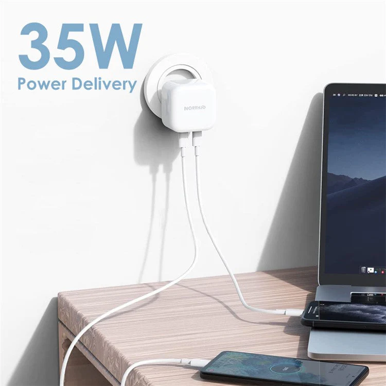 NORTHJO NOGAN3502 GaN Wall Charger PD 35W Dual Type-C PPS Fast Charging Adapter - White / EU Plug - Image 2