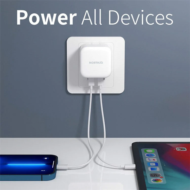 NORTHJO NOGAN3502 GaN Wall Charger PD 35W Dual Type-C PPS Fast Charging Adapter - White / EU Plug - Image 3