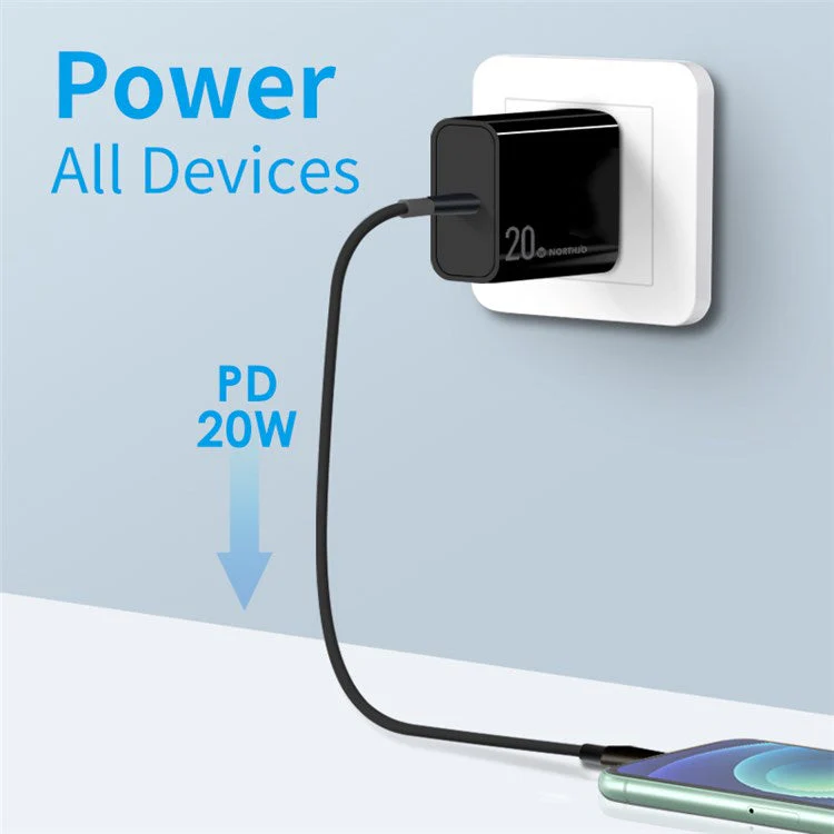 NORTHJO NOPD200601AU PD 20W Type-C Port Home Travel Wall Charger Fast Charging Power Adapter - AU Plug/Black - Image 2