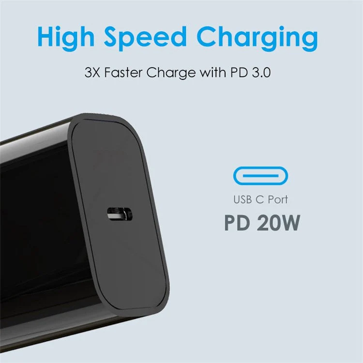 NORTHJO NOPD200601EU PD 20W USB C Single Port Fast Charger Wall Adapter - EU Plug/Black - Image 4