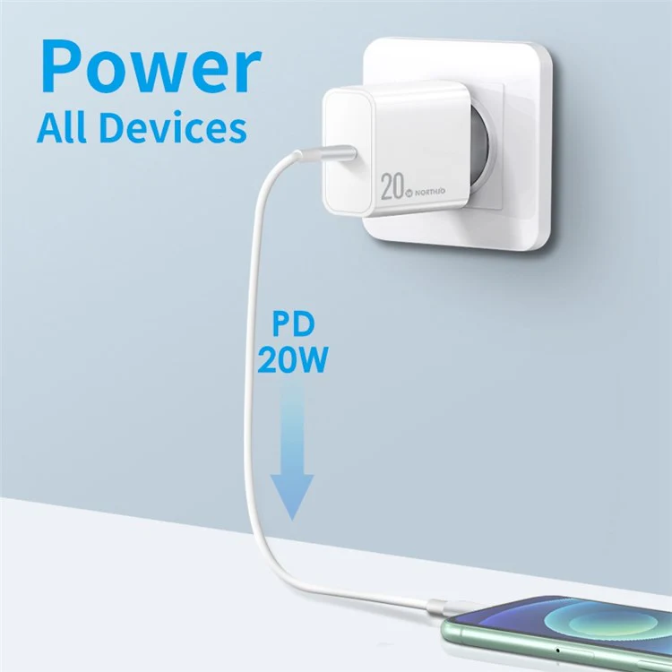NORTHJO NOPD200601EU PD 20W USB C Single Port Fast Charger Wall Adapter - EU Plug/Black - Image 5