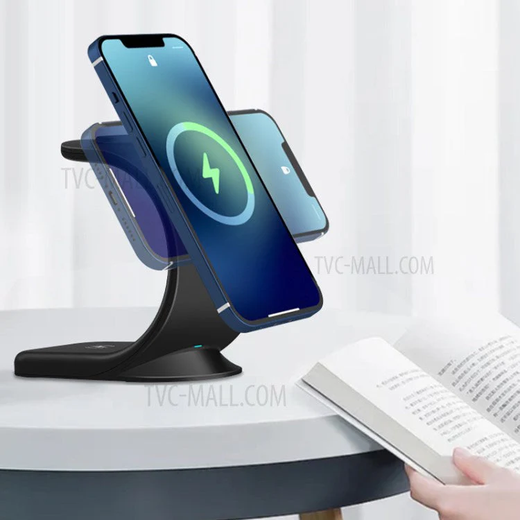 OJD-83 3-in-1 15W Magnetic Wireless Charger Desktop Charging Stand Dock for iPhone 12 Series Apple Watch AirPods - Black - Image 2