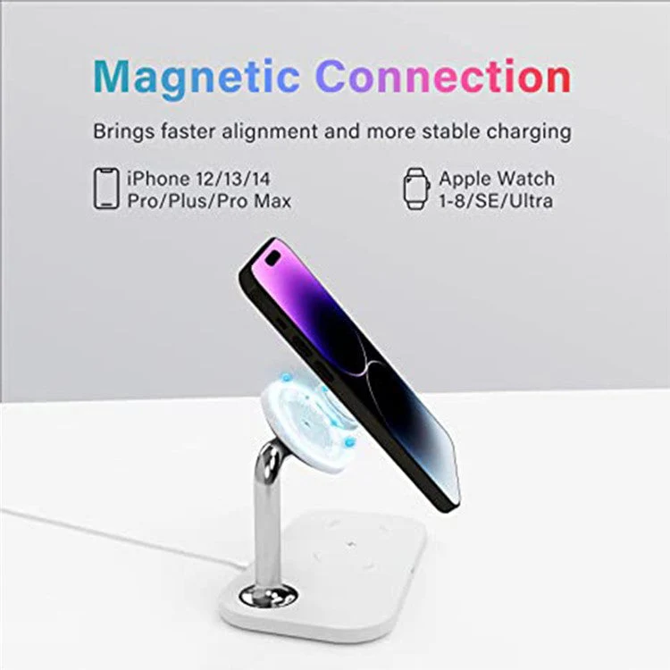 OJD-85 3-in-1 15W Wireless Charger Magnetic Fast Charging Station for iPhone 14 / 13 / 12 / iWatch / AirPods - White - Image 2