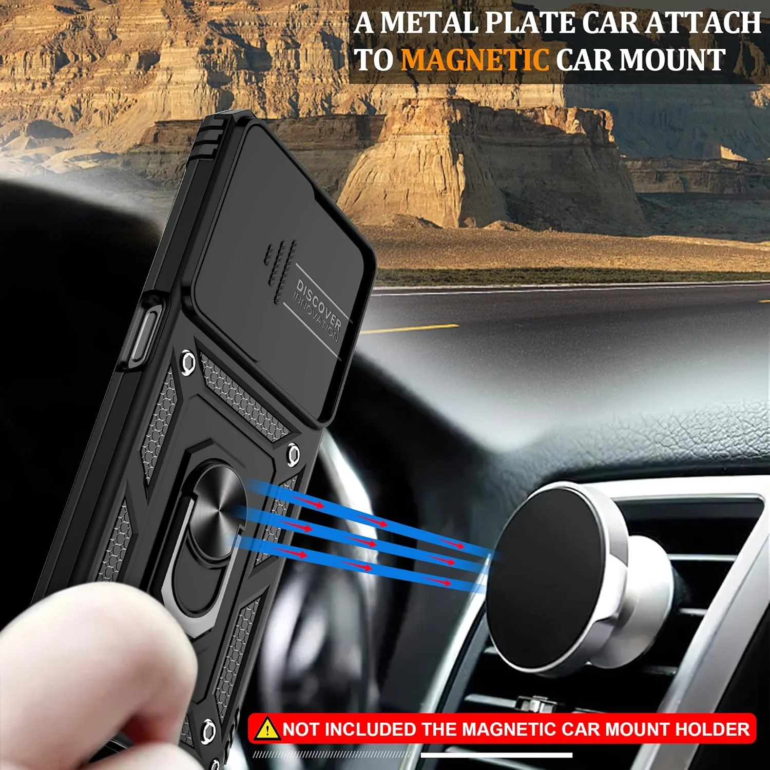 OnePlus Nord N30 5G Case with Slide Camera Cover & Screen Protector ,360° Rotating Ring Kickstand, Military Grade Protection, Black - Image 3