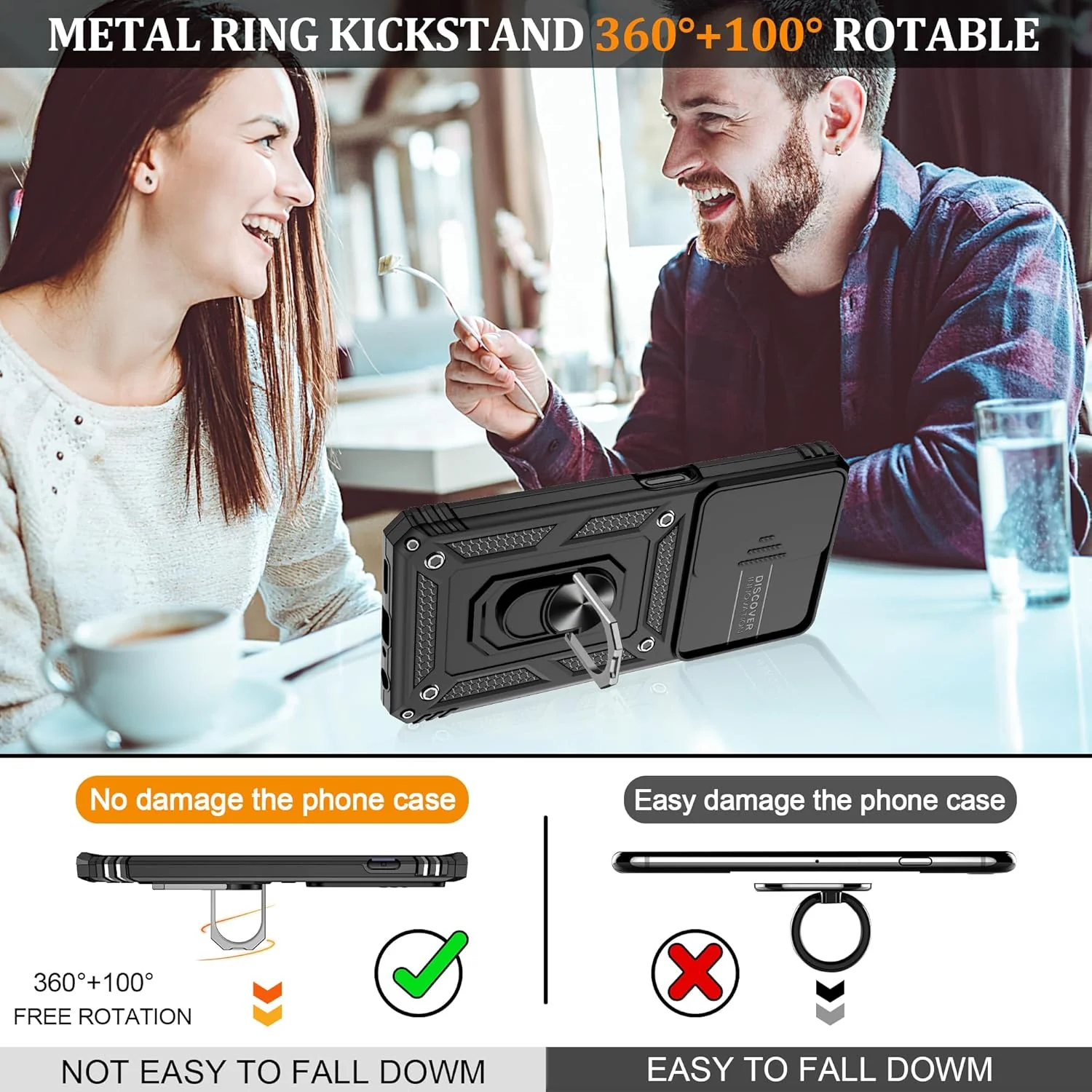 OnePlus Nord N30 5G Case with Slide Camera Cover & Screen Protector ,360° Rotating Ring Kickstand, Military Grade Protection, Black - Image 4