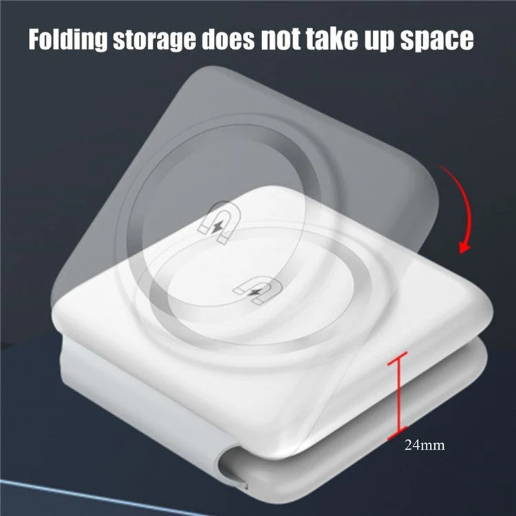 P14 3-in-1 Folding 15W Magnetic Wireless Charger Portable Charging Pad with Indicator Light for iPhone 12 / 13 / 14 Series - White - Image 6