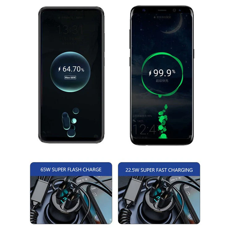 P5X 110W Fast Charging Dual USB Digital Display Car Charger with 3-in-1 Cable - Image 2