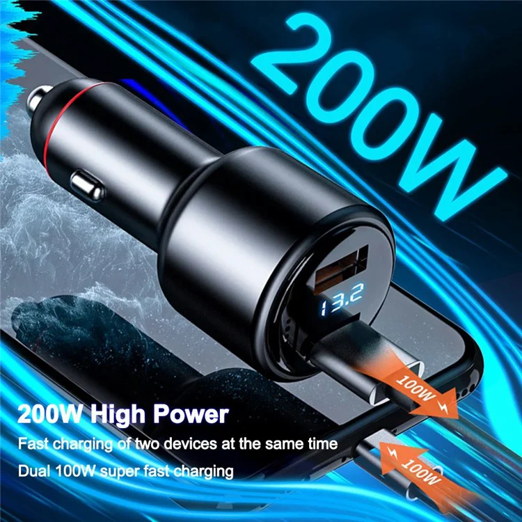 P6J 200W Phone Fast Car Charger Dual USB Phone Charging Adapter 12V-24V Cigarette Lighter Adapter - Image 7