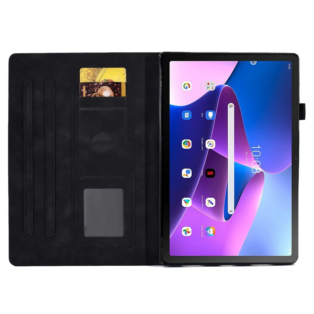 Pattern Imprinted Shockproof Case for Lenovo Tab M10 (Gen 3) TB-328FU / TB-328XU Anti-Fall Solid Color Leather Tablet Case Protective Folio Flip Cover with Card Slots Support Auto Wake / Sleep - Black - Image 2