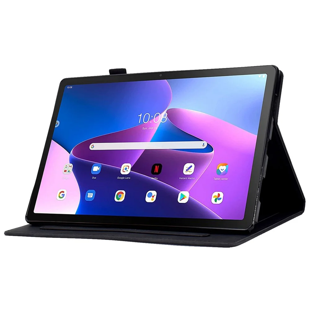 Pattern Imprinted Shockproof Case for Lenovo Tab M10 (Gen 3) TB-328FU / TB-328XU Anti-Fall Solid Color Leather Tablet Case Protective Folio Flip Cover with Card Slots Support Auto Wake / Sleep - Black - Image 3