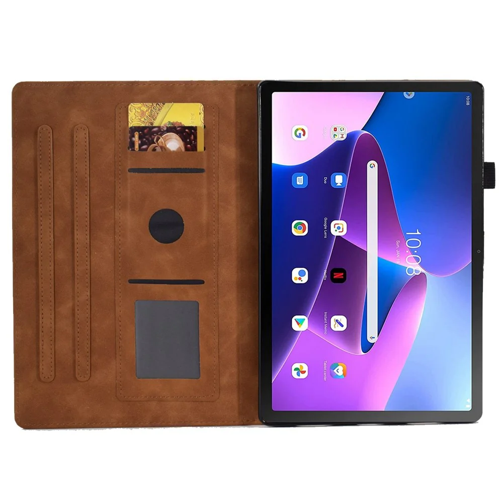 Pattern Imprinted Shockproof Case for Lenovo Tab M10 (Gen 3) TB-328FU / TB-328XU Anti-Fall Solid Color Leather Tablet Case Protective Folio Flip Cover with Card Slots Support Auto Wake / Sleep - Brown - Image 2