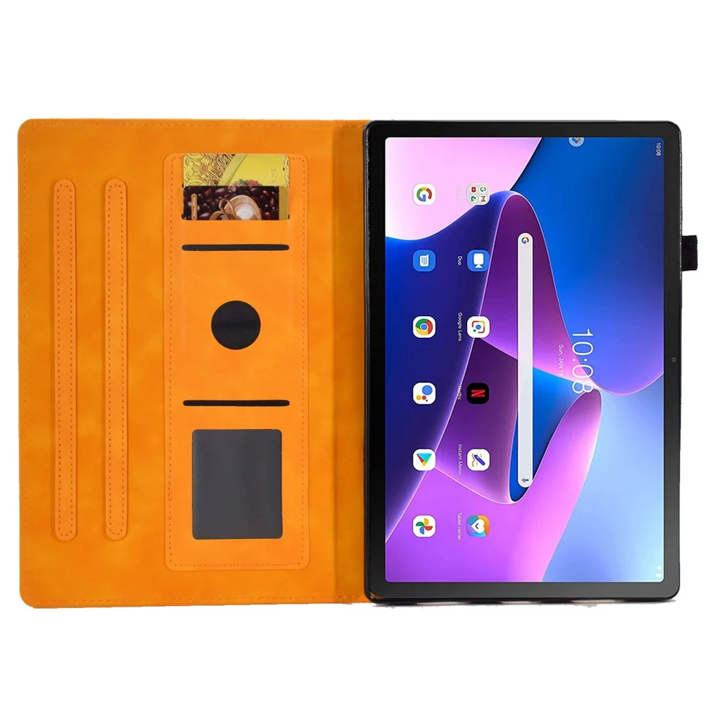 Pattern Imprinted Shockproof Case for Lenovo Tab M10 (Gen 3) TB-328FU / TB-328XU Anti-Fall Solid Color Leather Tablet Case Protective Folio Flip Cover with Card Slots Support Auto Wake / Sleep - Khaki - Image 2