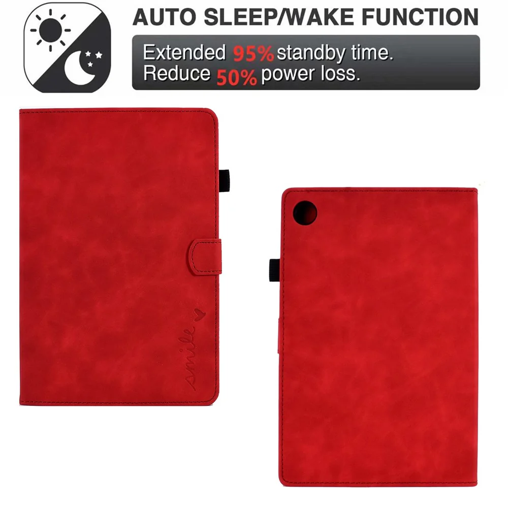 Pattern Imprinted Shockproof Case for Lenovo Tab M10 (Gen 3) TB-328FU / TB-328XU Anti-Fall Solid Color Leather Tablet Case Protective Folio Flip Cover with Card Slots Support Auto Wake / Sleep - Red - Image 5
