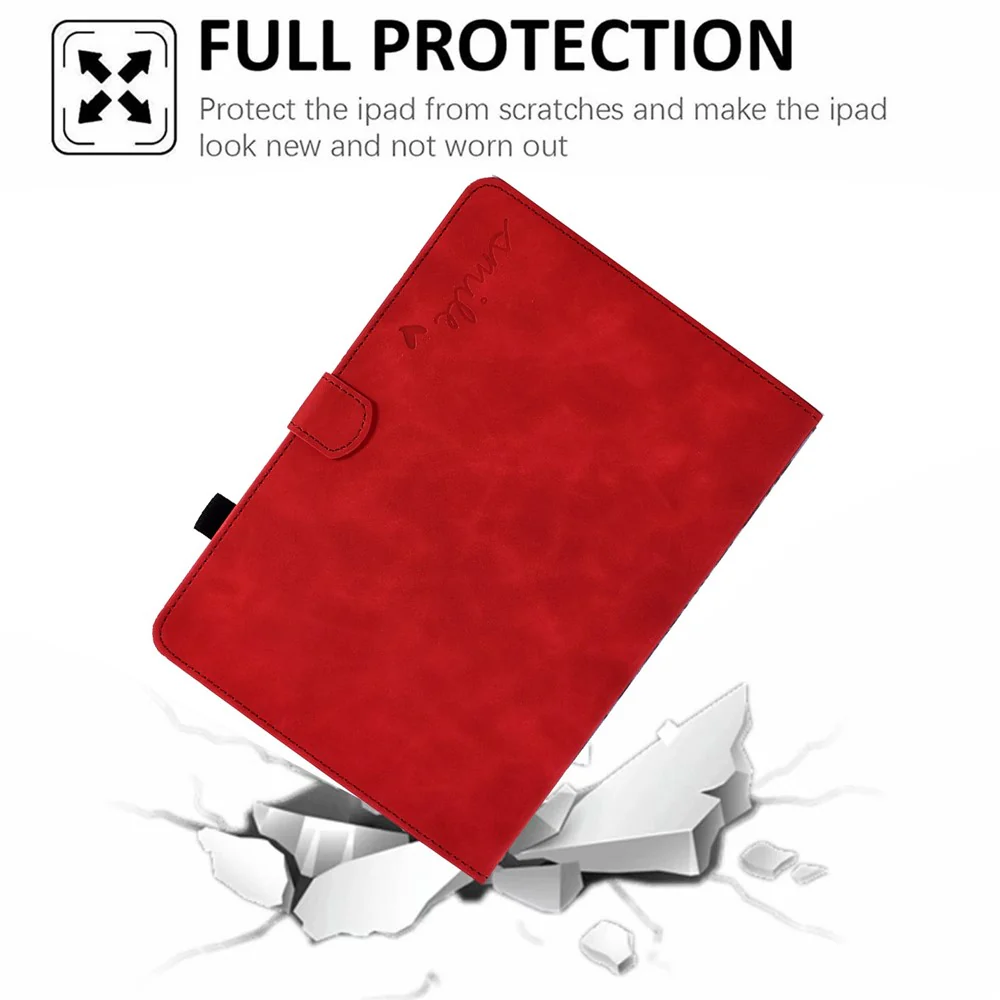 Pattern Imprinted Shockproof Case for Lenovo Tab M10 (Gen 3) TB-328FU / TB-328XU Anti-Fall Solid Color Leather Tablet Case Protective Folio Flip Cover with Card Slots Support Auto Wake / Sleep - Red - Image 8