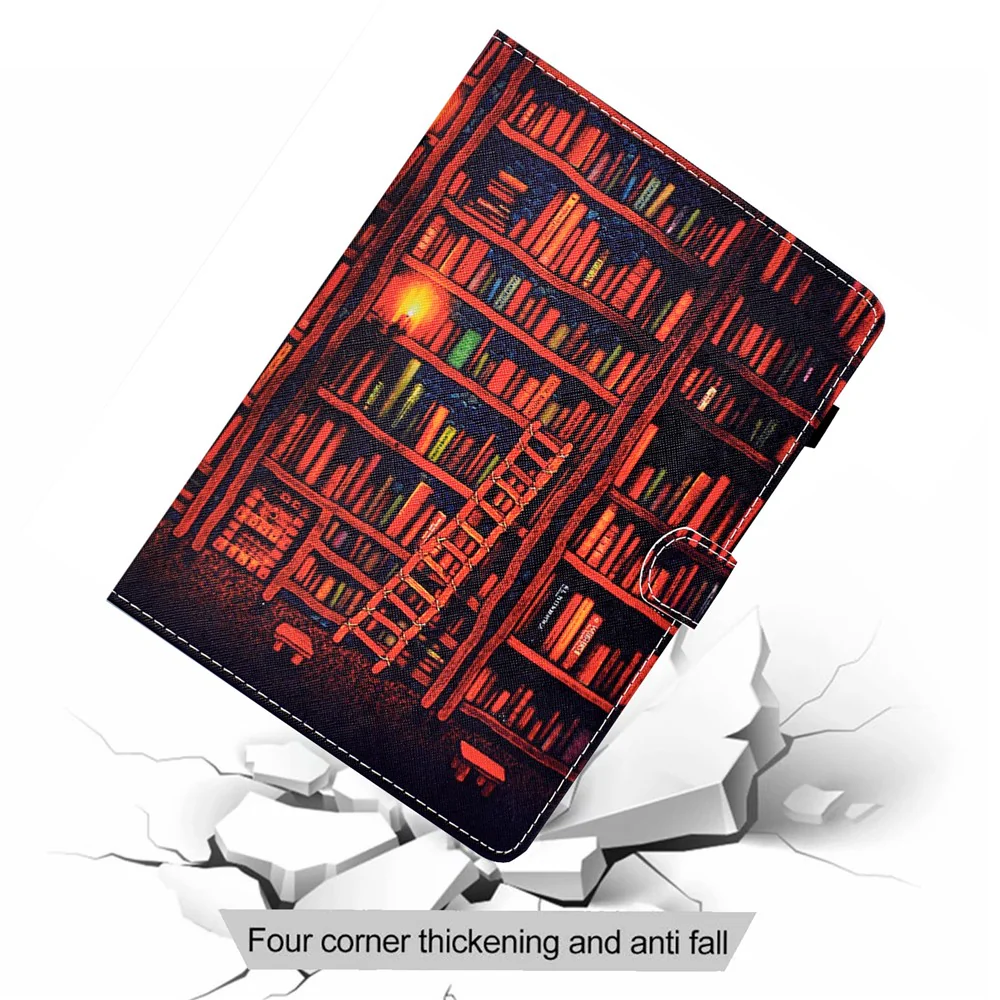 Pattern Printing Leather Card Holder Tablet Case for Lenovo Tab M10 TB-X605F - Bookshelf - Image 7