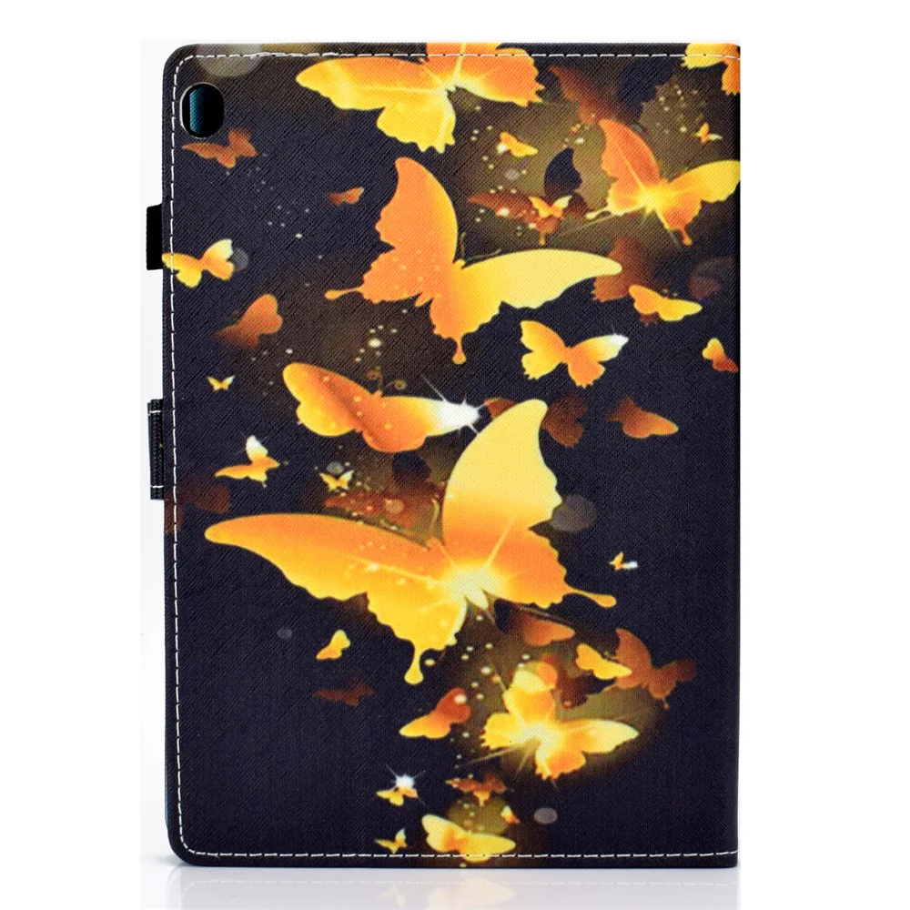 Pattern Printing Leather Card Holder Tablet Case for Lenovo Tab M10 TB-X605F - Gold Butterflies - Image 3