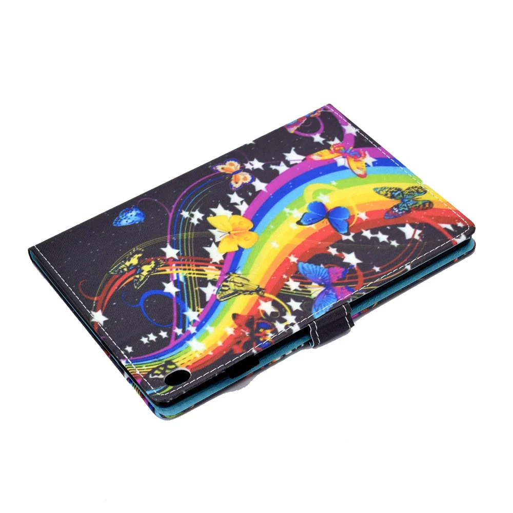 Pattern Printing Leather Card Holder Tablet Case for Lenovo Tab M10 TB-X605F - Rainbow and Butterfly - Image 6