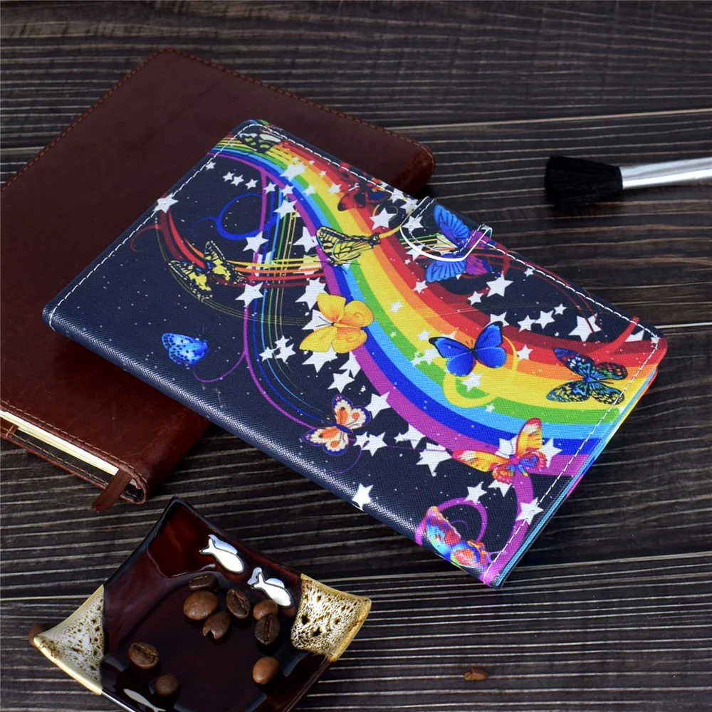 Pattern Printing Leather Card Holder Tablet Case for Lenovo Tab M10 TB-X605F - Rainbow and Butterfly - Image 7