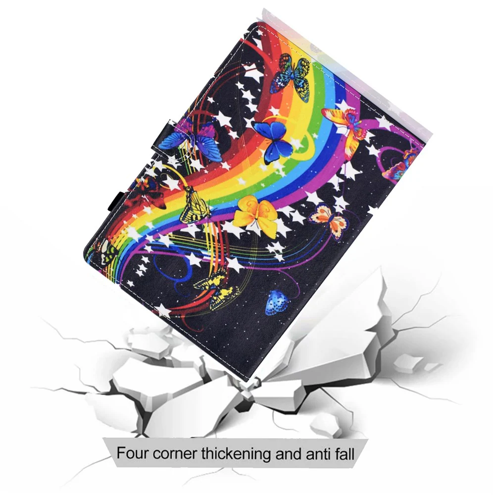Pattern Printing Leather Card Holder Tablet Case for Lenovo Tab M10 TB-X605F - Rainbow and Butterfly - Image 8