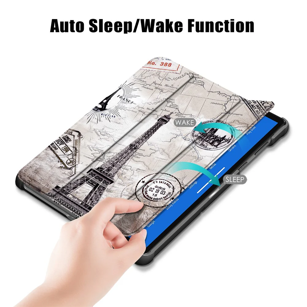 Pattern Printing Leather Smart Case Dual-Angle Tri-fold Stand Auto-Wake/Sleep Tablet Cover for Lenovo Smart Tab M10 FHD Plus/Tab M10 Plus TB-X606F - Eiffel Tower - Image 3