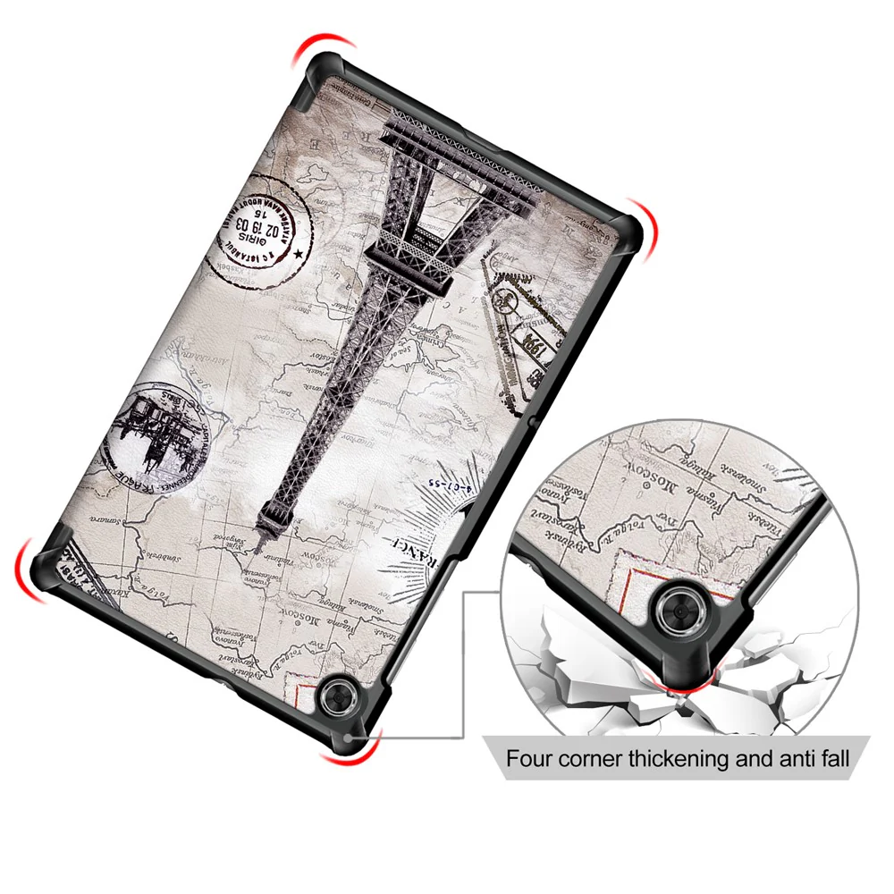 Pattern Printing Leather Smart Case Dual-Angle Tri-fold Stand Auto-Wake/Sleep Tablet Cover for Lenovo Smart Tab M10 FHD Plus/Tab M10 Plus TB-X606F - Eiffel Tower - Image 7