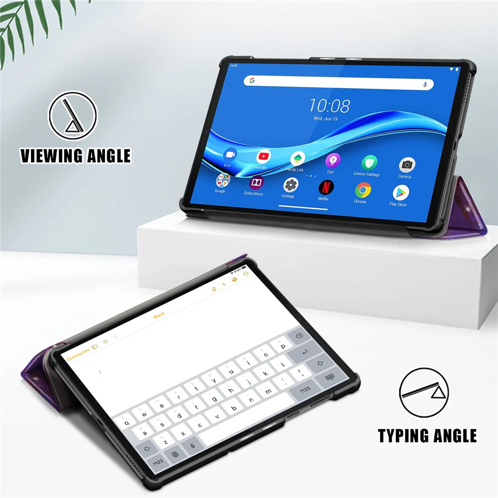 Pattern Printing Leather Smart Case Dual-Angle Tri-fold Stand Auto-Wake/Sleep Tablet Cover for Lenovo Smart Tab M10 FHD Plus/Tab M10 Plus TB-X606F - Galaxy Pattern - Image 2