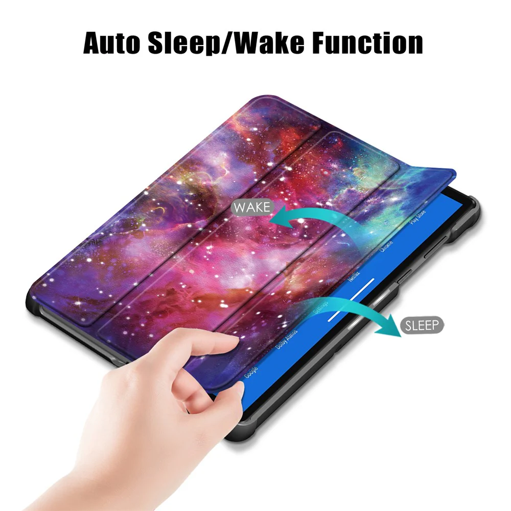 Pattern Printing Leather Smart Case Dual-Angle Tri-fold Stand Auto-Wake/Sleep Tablet Cover for Lenovo Smart Tab M10 FHD Plus/Tab M10 Plus TB-X606F - Galaxy Pattern - Image 3